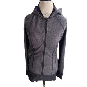 Lululemon Daily Practice Jacket Womens 8 Black Herringbone Hooded Full Zip